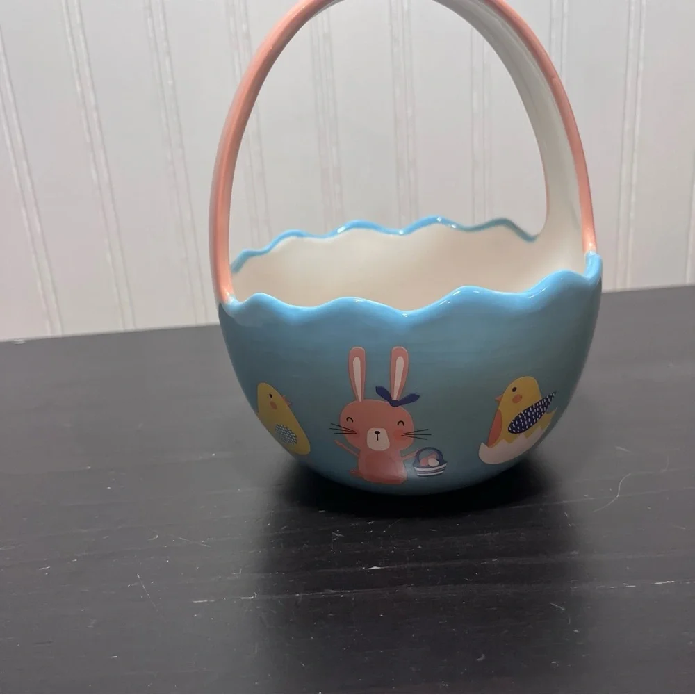 Blue and Pink Easter Bunny Basket - Seasonal Holiday Decor